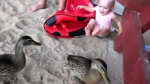 Babies enjoying summer on the beach