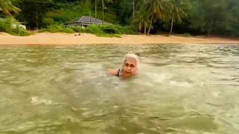 Watching my 70 year oldIndian mom break boundaries. Her first ocean swim.