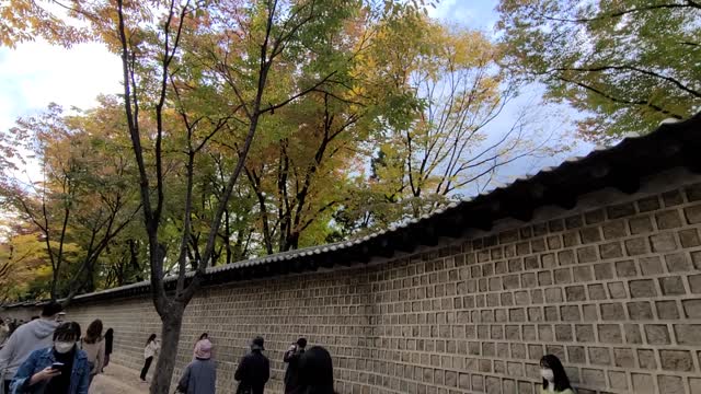 Pretty streets of Deoksugung Palace in Seoul in autumn