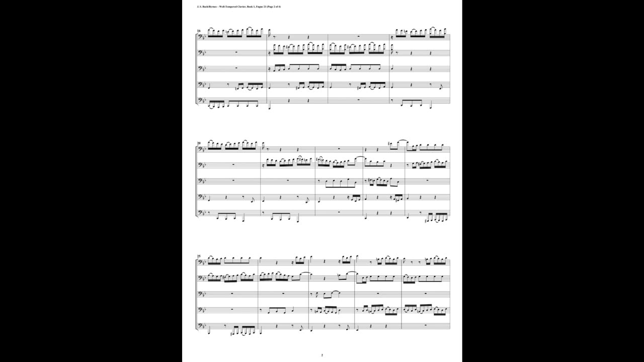 J.S. Bach - Well-Tempered Clavier: Part 1 - Prelude 21 (Euphonium-Tuba Quintet)