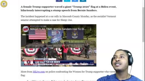 Woman Flies 'Trump 2020' Flag Blocking Bernie Stump Speech