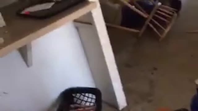 Blue shirt window jumps breaks wood chair