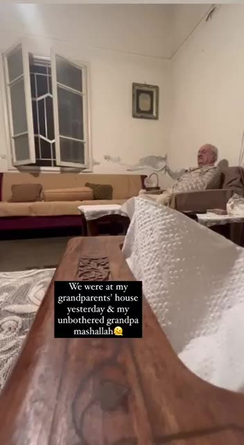 Lebanese grandpa doesn’t even flinch from explosion & shockwave of Israeli airstrike.