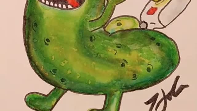 Pickle Rick Dickbutt?? why? silly watercolor art.