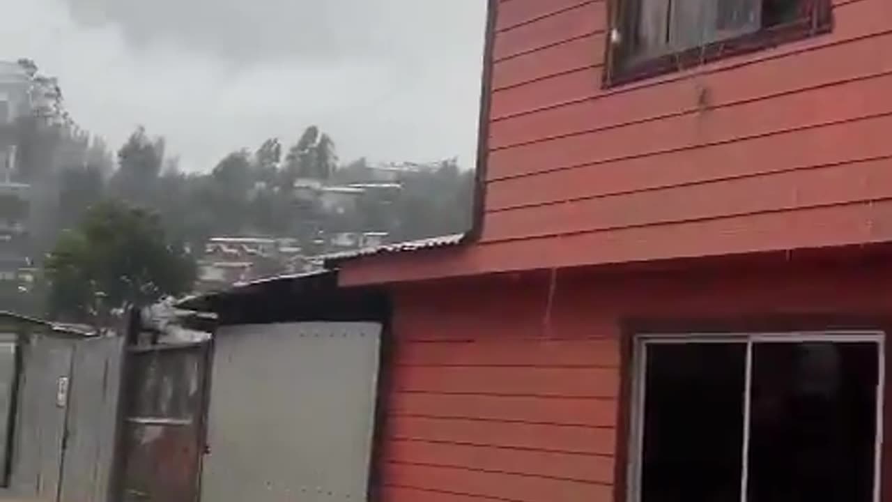 Heavy flood cause by overflowing river in Curanilahue of Arauco province, Chile
