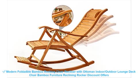 Modern Foldable Bamboo Rocking Chair Recliner with Ottoman Indoor/Outdoor