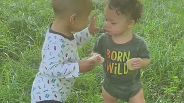 Babys enjoy the big field