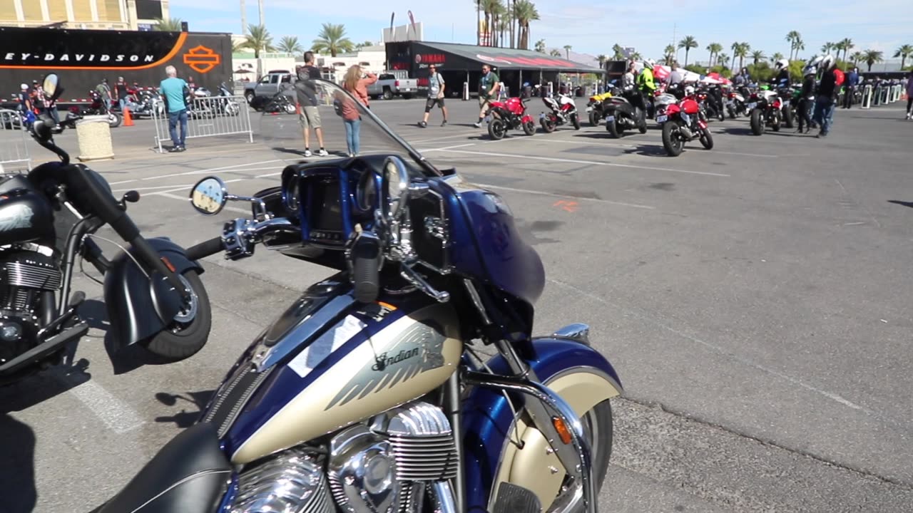 Brand new motorcycles on display and ready for a test ride.