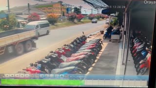 Traffic Cone Sign Protects Mopeds From Water Tank