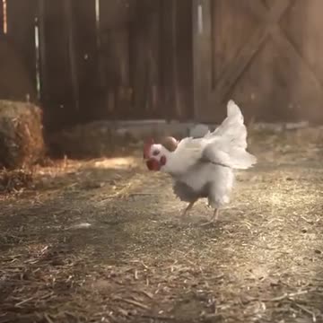 Chicken doing football trick
