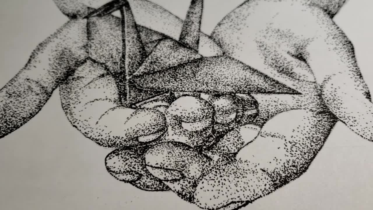 Origami of Hope - Quiet Determination and Heartfelt Prayer - Stippling Art