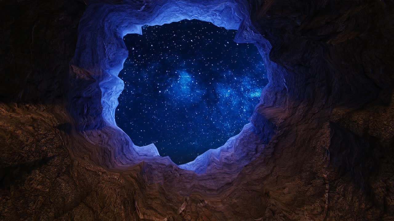 cave stars sky tunnel