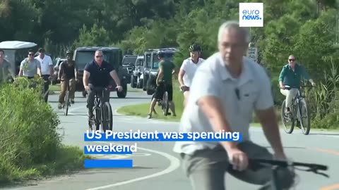 US President Joe Biden takes bike ride near beach house in Delaware