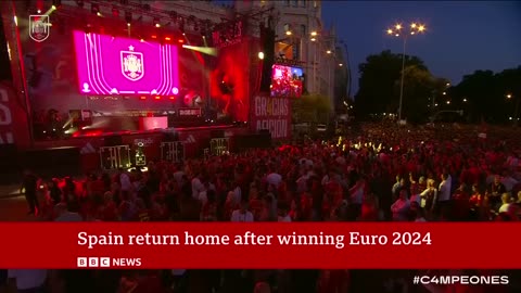 Fans celebrate Euro 2024 win after Spain's royal welcome home to Madrid | BBC News