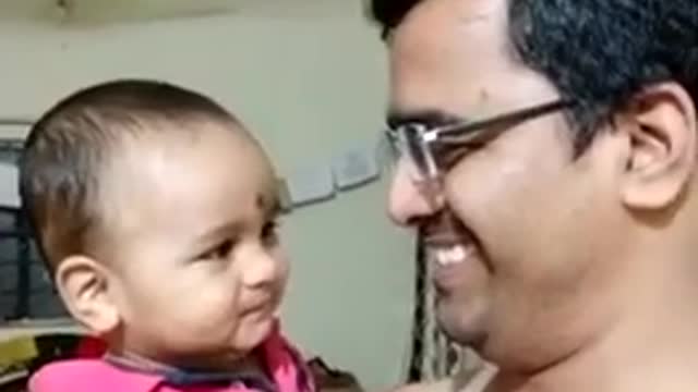 Funny Baby Laughing with Father makes feel happy