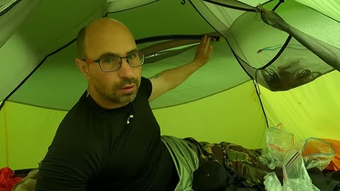 Test footage in a tent.