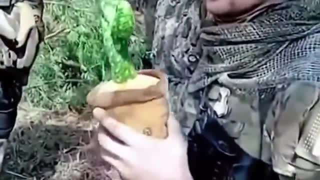 Made in China picked up by the soldiers on the roadside laughing from ear to ear