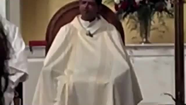 Priest masturbates in front of his congregation.
