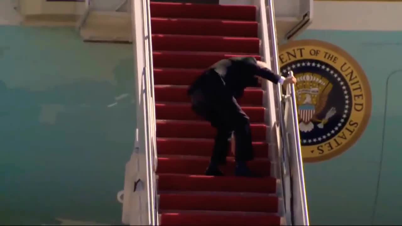 President Joe Biden farts and fail on stairs!