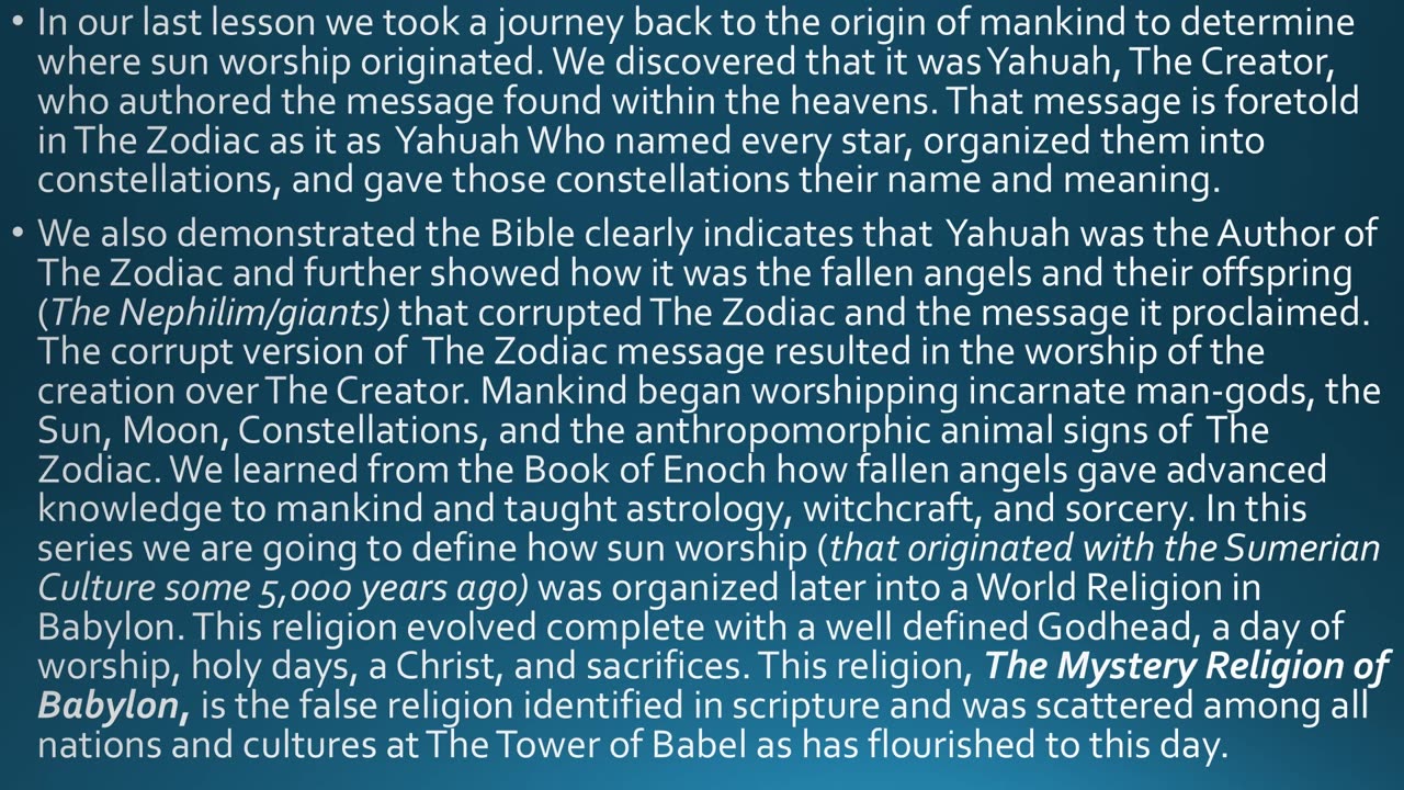 MYSTERY BABYLON: THE RELIGION OF THE BEAST (Creation worship/ IDOL) Part 1.