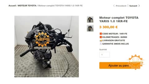 AEPSPIECES.COM - Moteur complet TOYOTA YARIS 1.0 1KR-FE