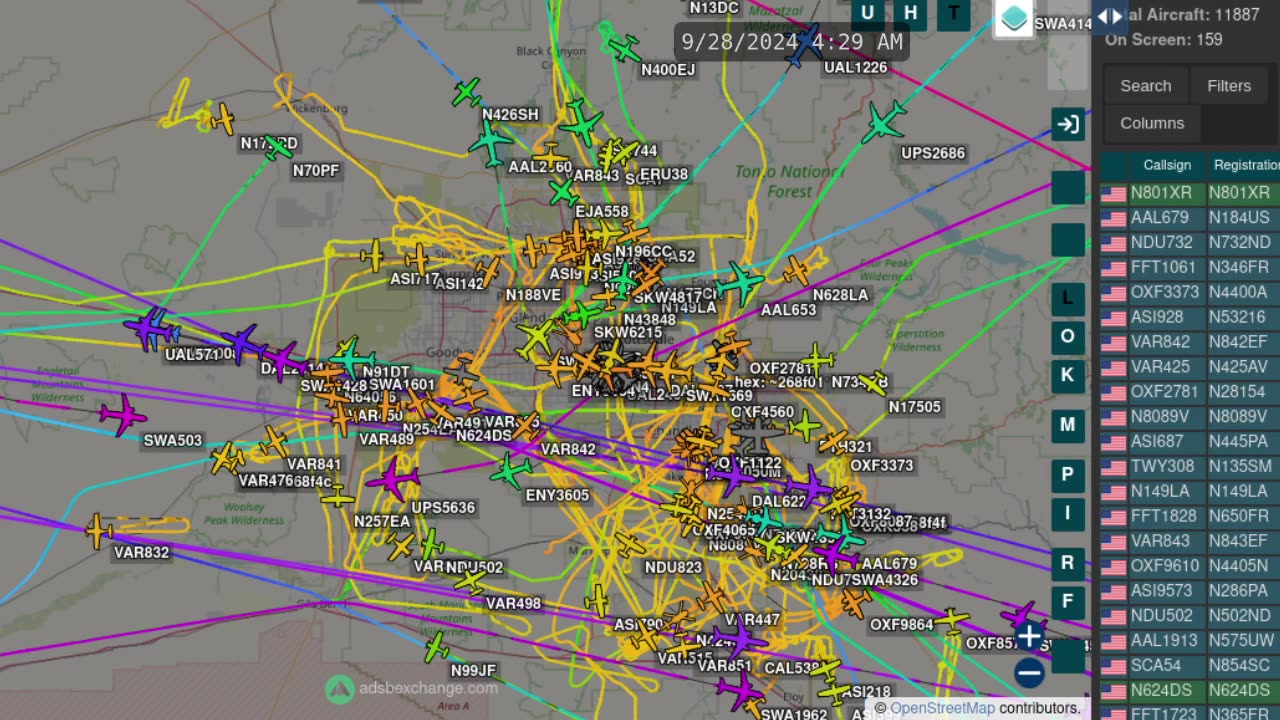 Phoenix Air Traffic Time Lapse for Sep 28 2024 -