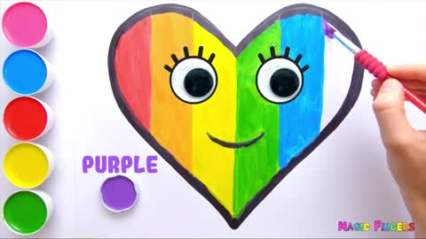 Rainbow Heart Glitter Coloring For Kids | Learn Shapes, Colors For Toddlers | Magic Fingers Art