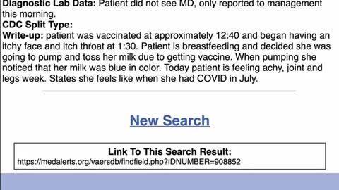 Blaue Brustmilch nach Pfizer-Biontech Impfung ! VAERS Case 908852