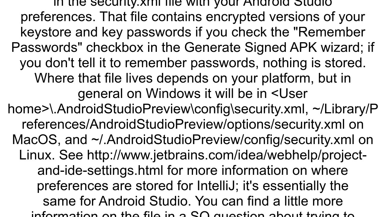 Android Studio where is Master Password stored