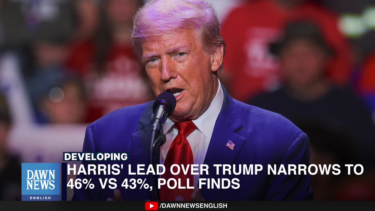 Harris' lead over Trump narrows to 46% vs 43%, poll finds