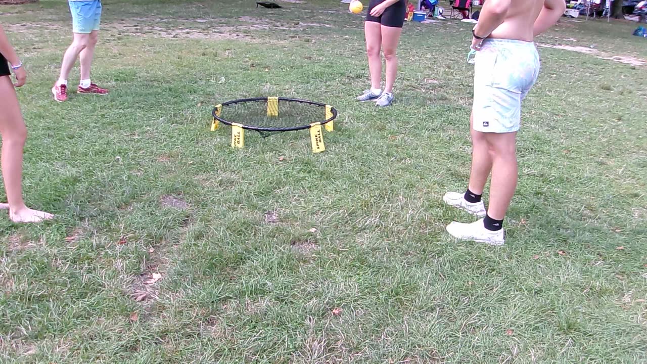 folks playing spikeball at Devils Lake