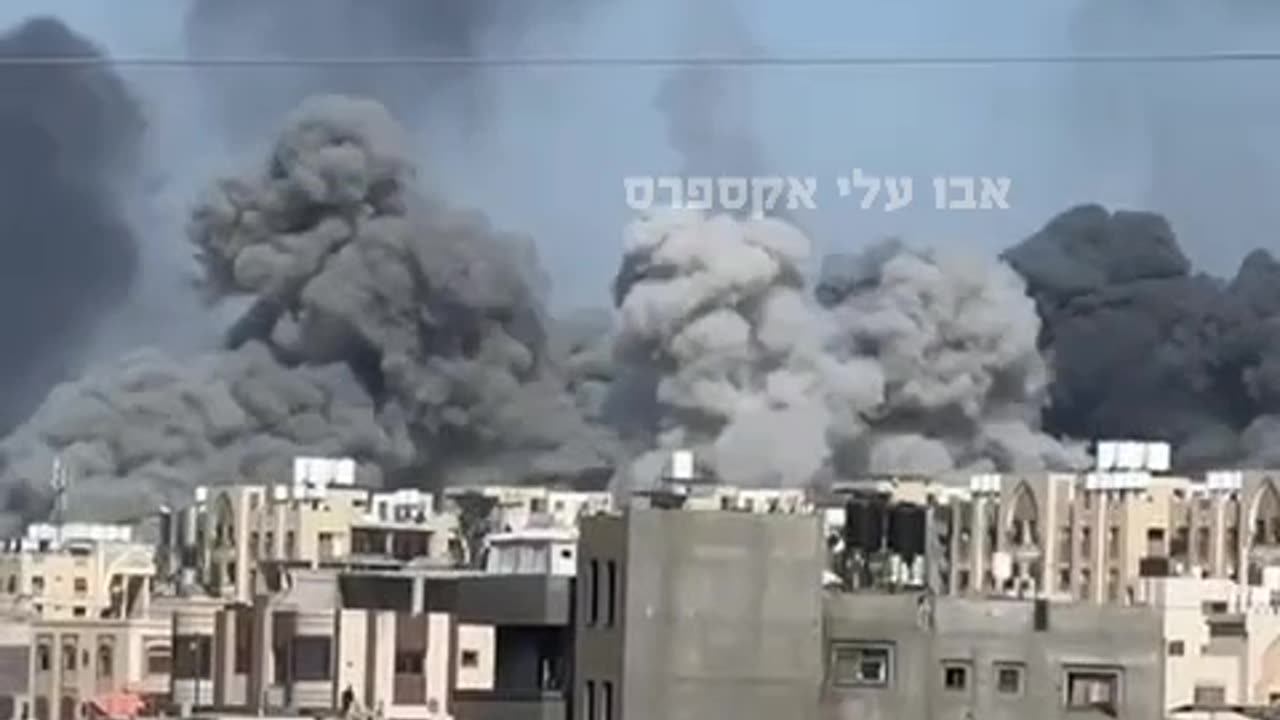 Fighter jets attack the towers in Hamad neighborhood in Khan Yunis after the evacuation warning
