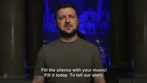 Volodymyr Zelensky appears in video message at 2022 Grammys