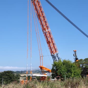 The most powerful Mobile Lattice boom Crane at work on Leven railway Fife Scotland