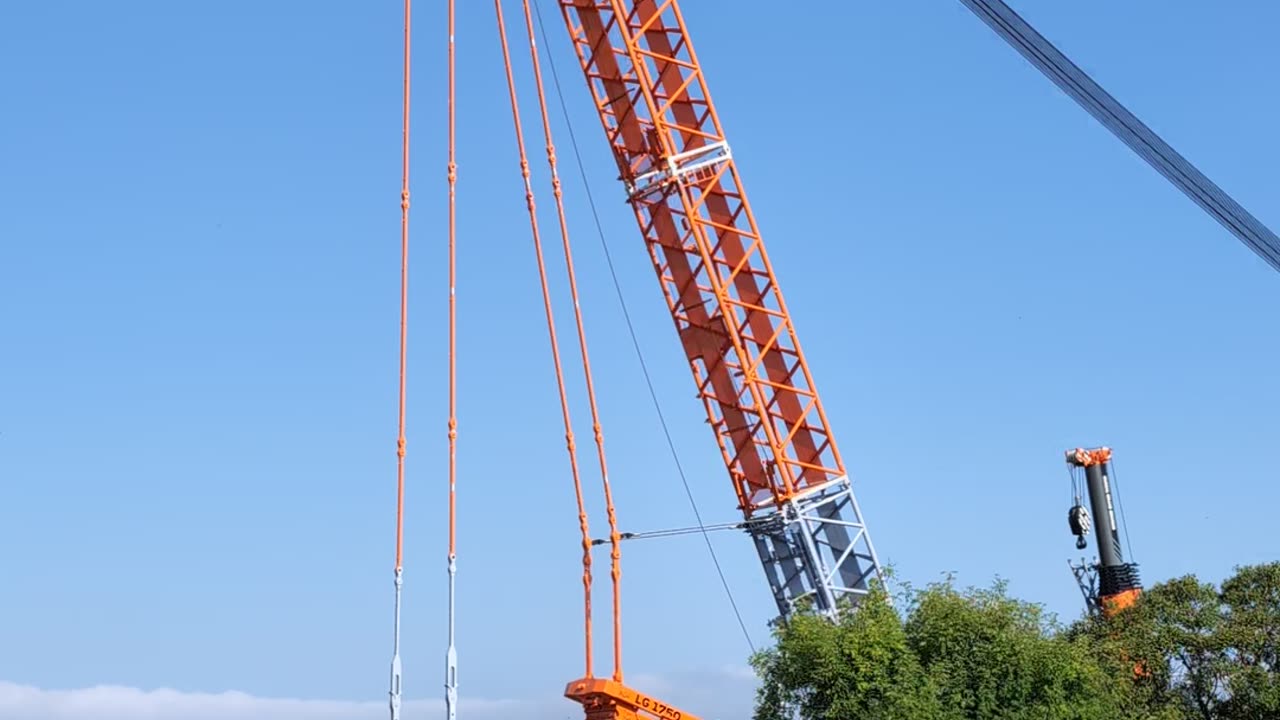 The most powerful Mobile Lattice boom Crane at work on Leven railway Fife Scotland