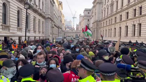 Hamas supporters clash with the Met Police outside Downing Street.