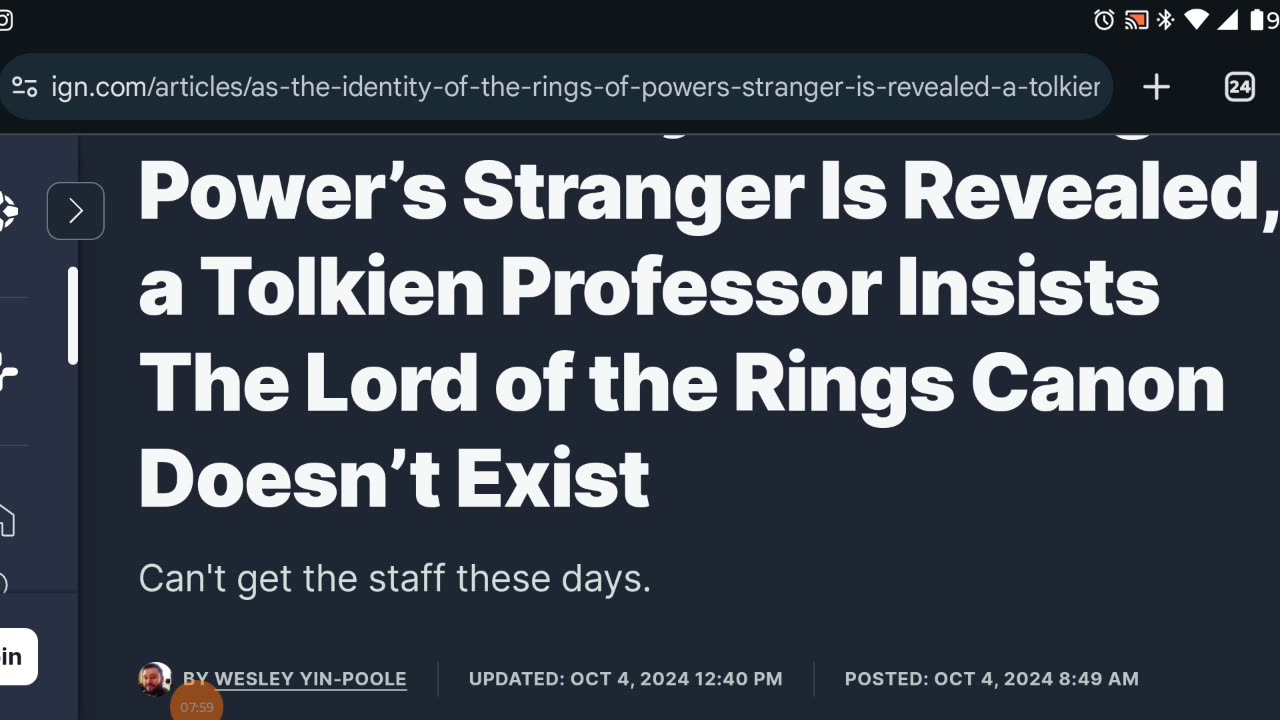 Tolkien Professor is Apparently an IDIOT!!! says there's no lore