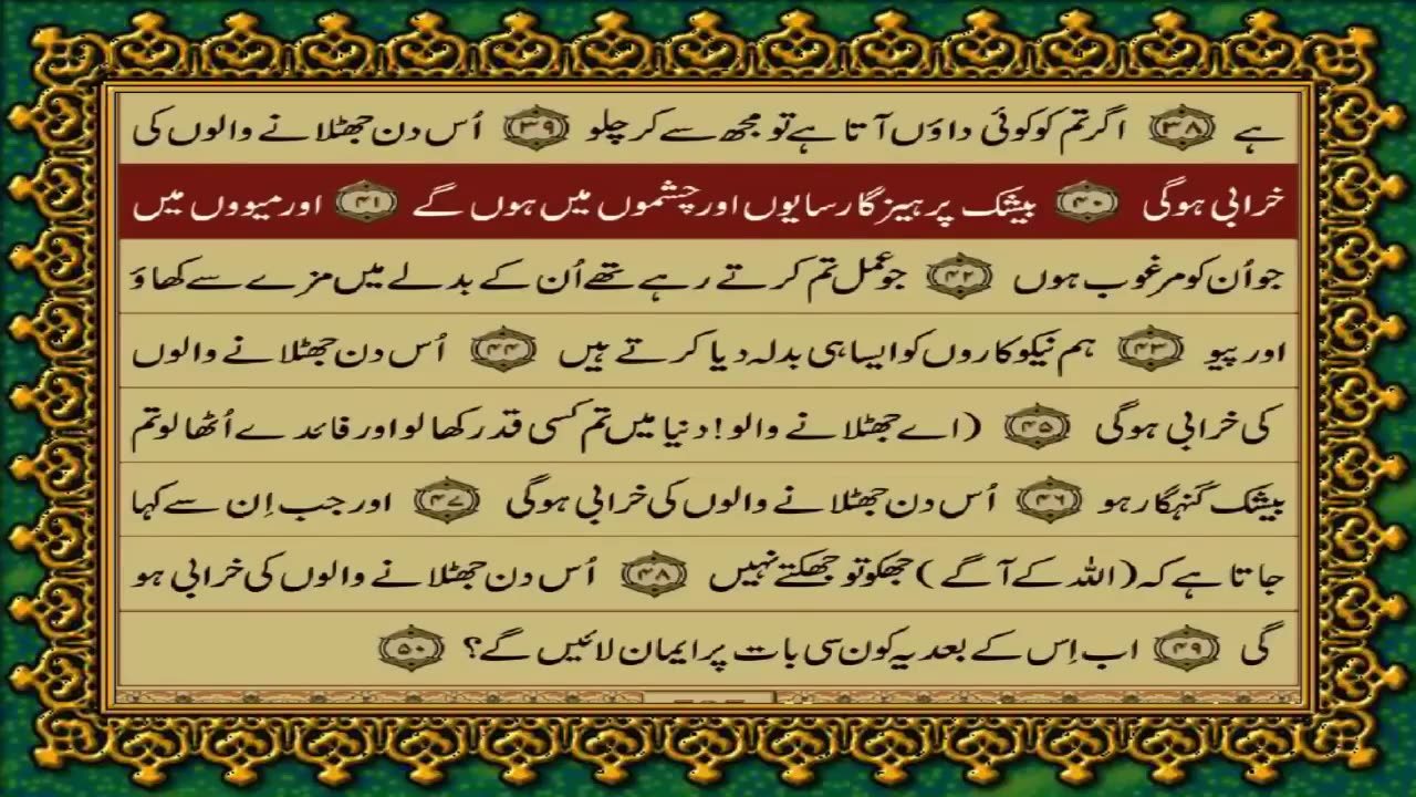 QURAN PARA 29 JUST_ONLY URDU TRANSLATION(FATEH MUHAMMAD JALANDRI) WITH TEXT HD