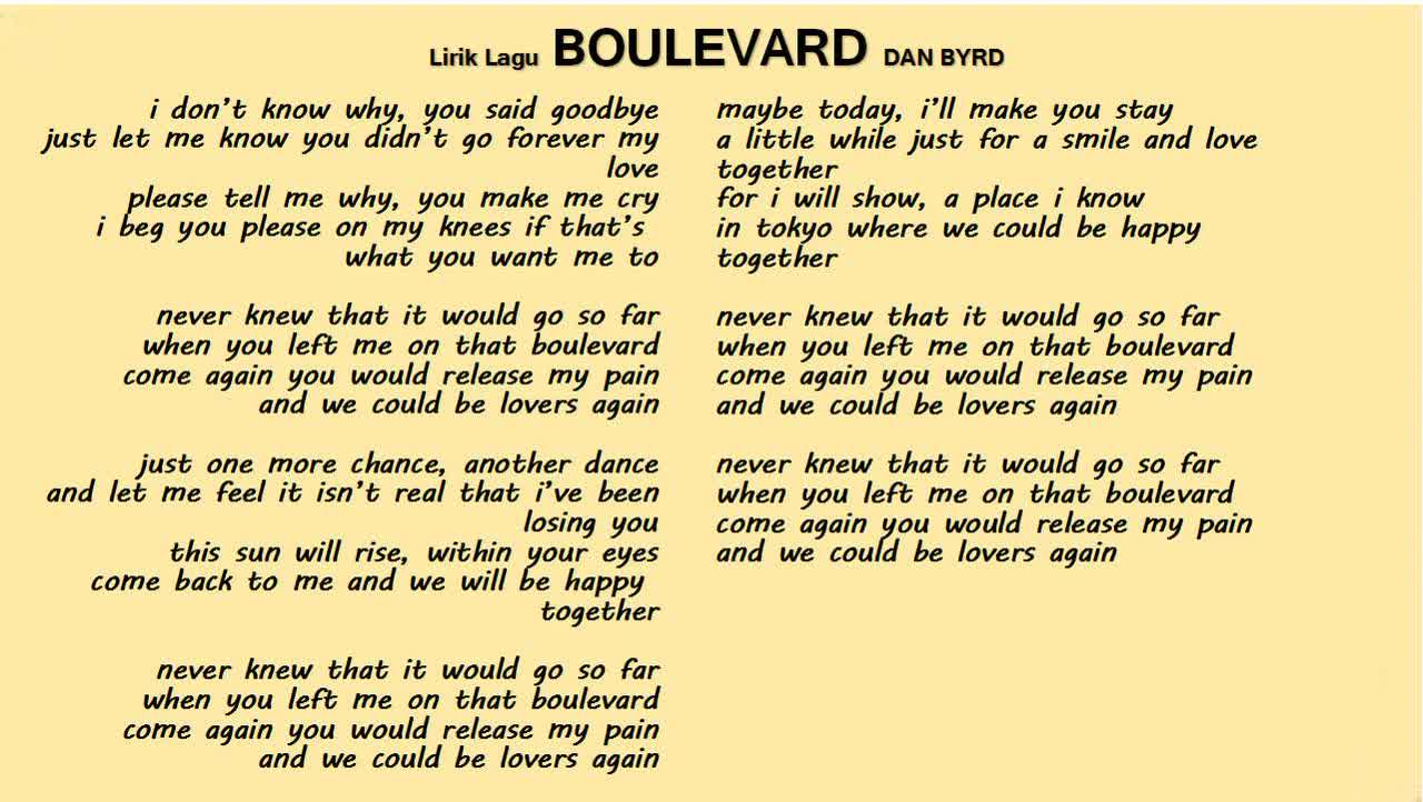 LYRIC SONG BOULEVARD DAN BYRD