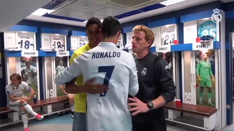 Cristiano's Bayern hat-trick celebrations in the dressing room 👌 must watch