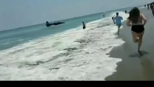 Plane crash lands on busy Florida beach as stunned swimmers watch on