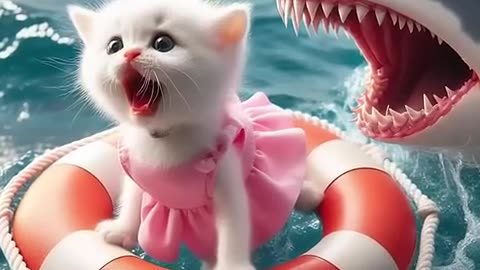 Daddy Fights Shark to Save a Kitten #ai #cat #catlover #story #cutecat #cute#cat #cute