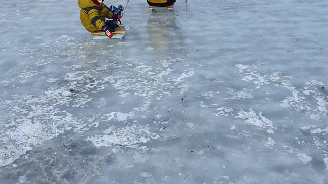 Dad and son's ice sled