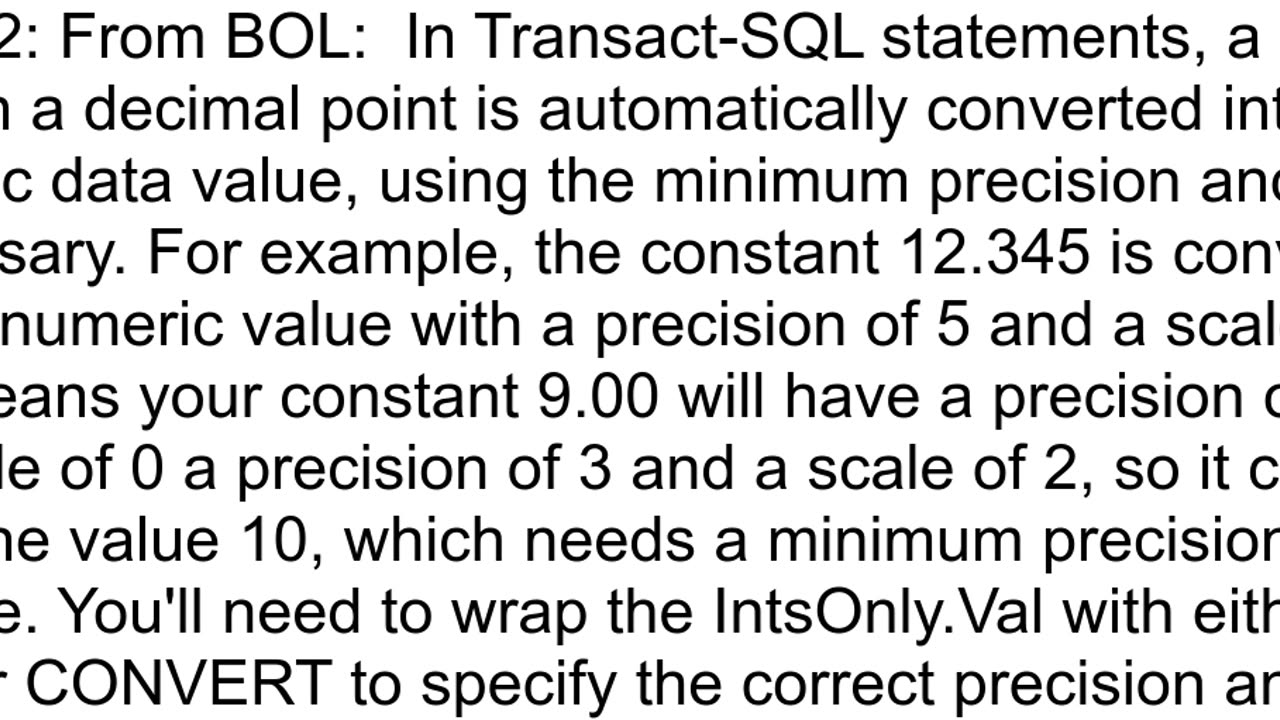Arithmetic overflow error converting varchar to data type numeric. &#39;10&#39; &lt;= 9.00
