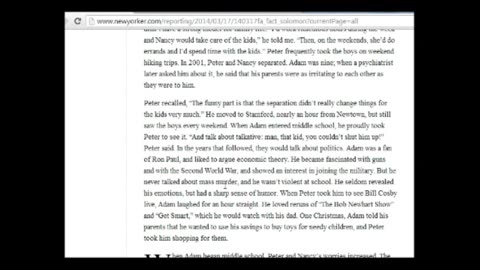 'Peter Lanza Speaks, Says Adam "Fan of Ron Paul, Loved Guns, Obsessed with Mass Murders" - 2014