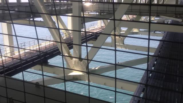 Inside the suspension bridge structure