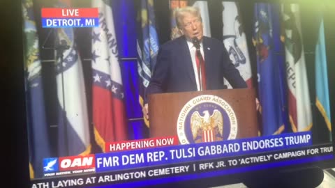 OAN Tulsi Gabbord voices support with president trump in Detroit Michigan