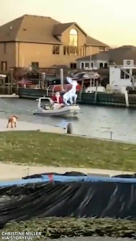 SAILIN’ ON: This Santa swapped his sleigh for a boat