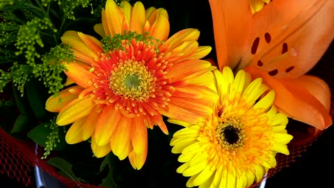 Bouquet of orange and yellow flowers, close up