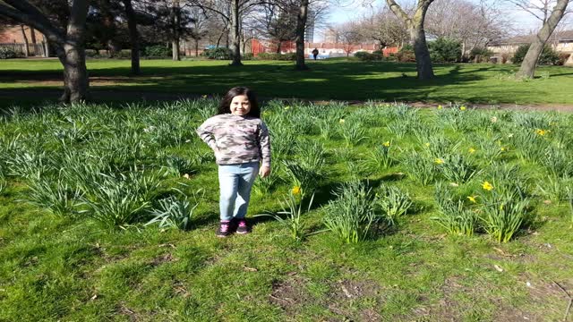 A baby girl and many flowers